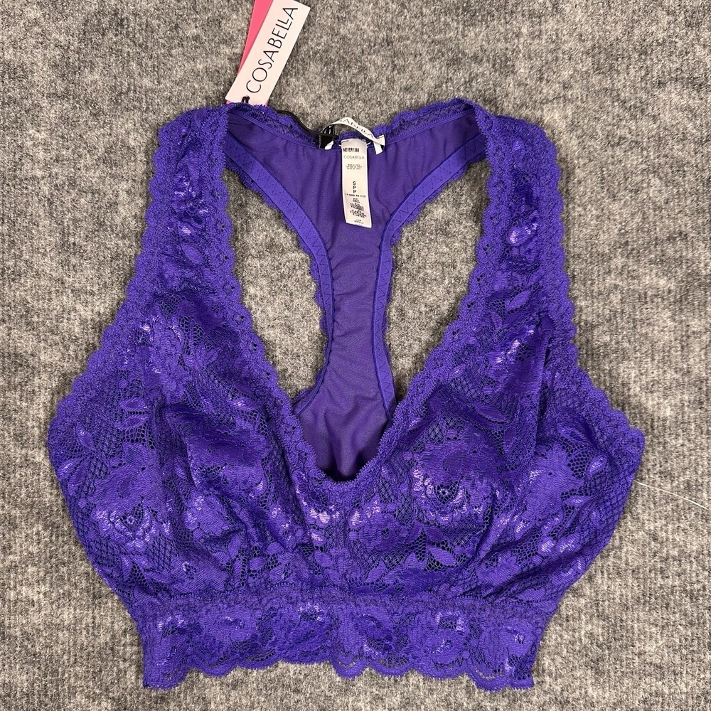 Cosabella Never Say Never Racie Purple Racerback Wireless Lace Bralette Small
